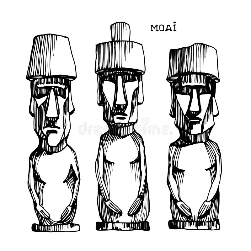 Ilustração em vetor de desenhos animados de estátuas moai na rocha isolada