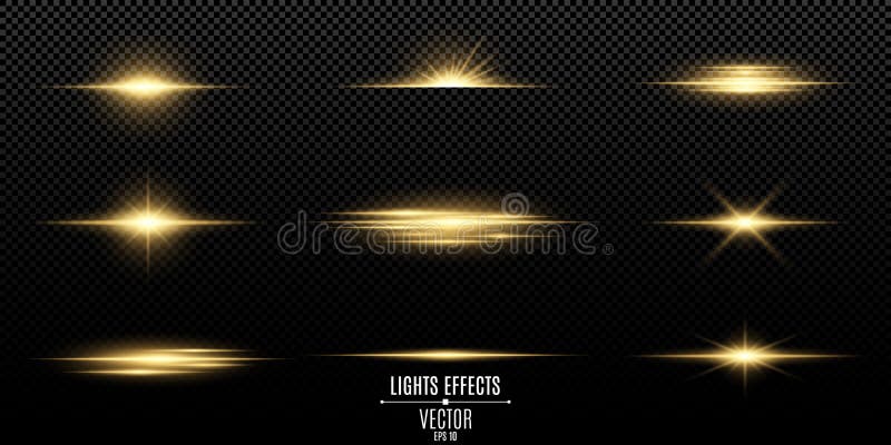 Grupo de flashes, de luzes e de faíscas Luzes douradas abstratas isoladas em um fundo transparente Flashes e brilhos brilhantes d ilustração royalty free Grupo de flashes, de luzes e de faíscas Luzes douradas abstratas isoladas em um fundo transparente Flashes e brilhos brilhantes d ilustração royalty free