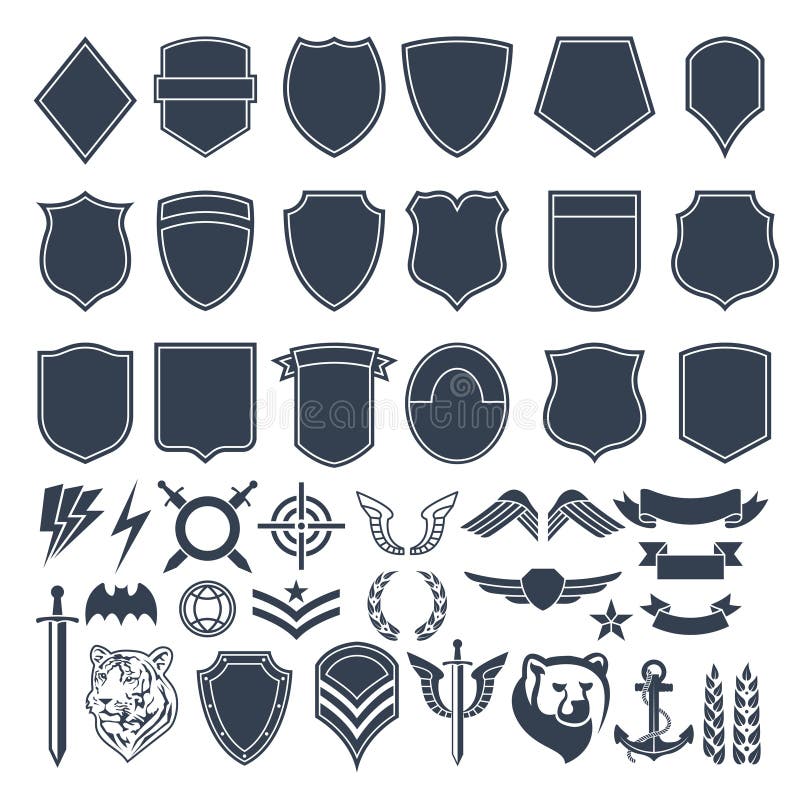 Grupo de formas vazias para crachás militares Símbolos do monochrome do exército