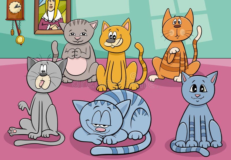 Conjunto de personagens de quadrinhos engraçados de gatos e gatinhos dos desenhos  animados