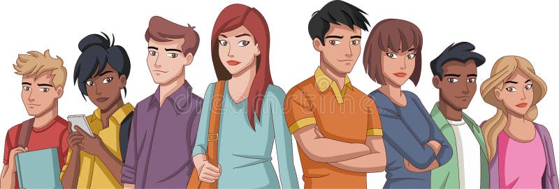 Grupo de gente joven de la historieta libre illustration