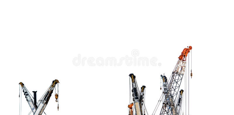 Grupo de guindaste de construção grande para o levantamento pesado isolado no fundo branco Indústria da construção civil guindast imagens de stock Grupo de guindaste de construção grande para o levantamento pesado isolado no fundo branco Indústria da construção civil guindast imagens de stock
