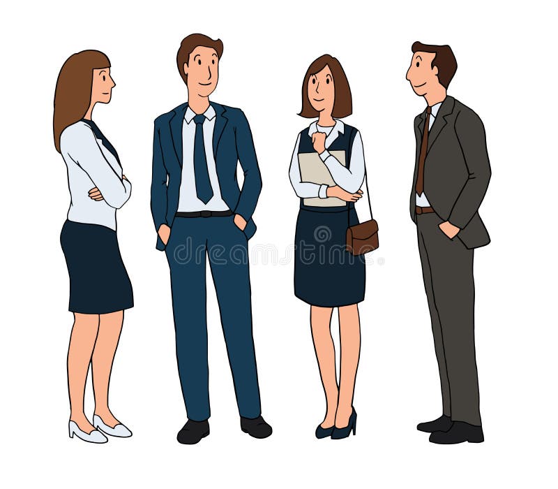 Grupo de hombres de negocios que se colocan y que hablan en un fondo blanco carácter aislado del diseño de la historieta de las i libre illustration