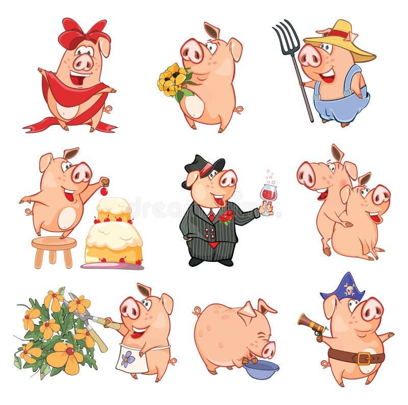 Grupo de ilustração dos desenhos animados Os porcos bonitos em poses diferentes para você projetam Personagem de banda desenhada ilustração stock Grupo de ilustração dos desenhos animados Os porcos bonitos em poses diferentes para você projetam Personagem de banda desenhada ilustração stock