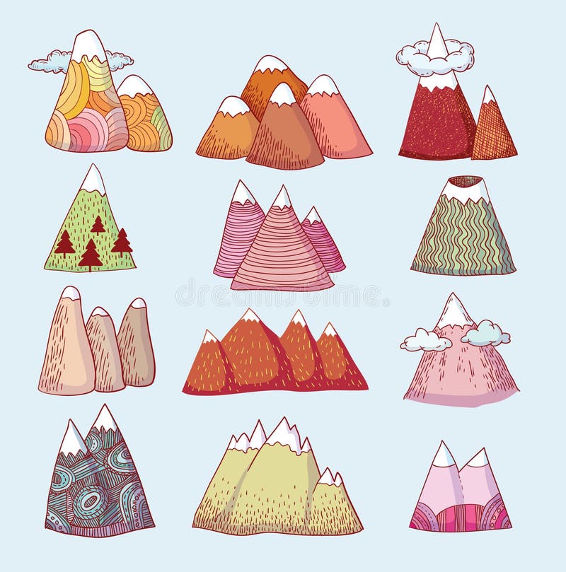 Set of hand Drawn mountains vector illustration. Set of hand Drawn mountains vector illustration.