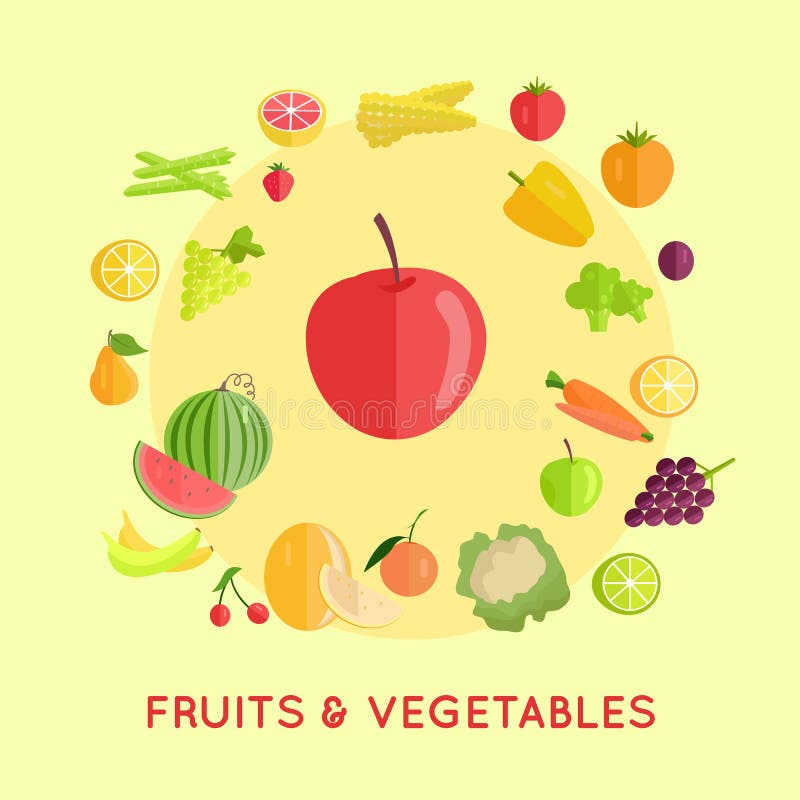 Grupo de ilustrações do vetor dos vegetais de frutos ilustração royalty free Grupo de ilustrações do vetor dos vegetais de frutos ilustração royalty free