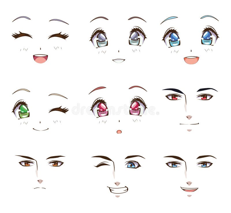 Olhos Azuis Das Emo??es De Meninas Do Manga Do Anime Ilustração do Vetor -  Ilustração de emoticon, feliz: 148813357