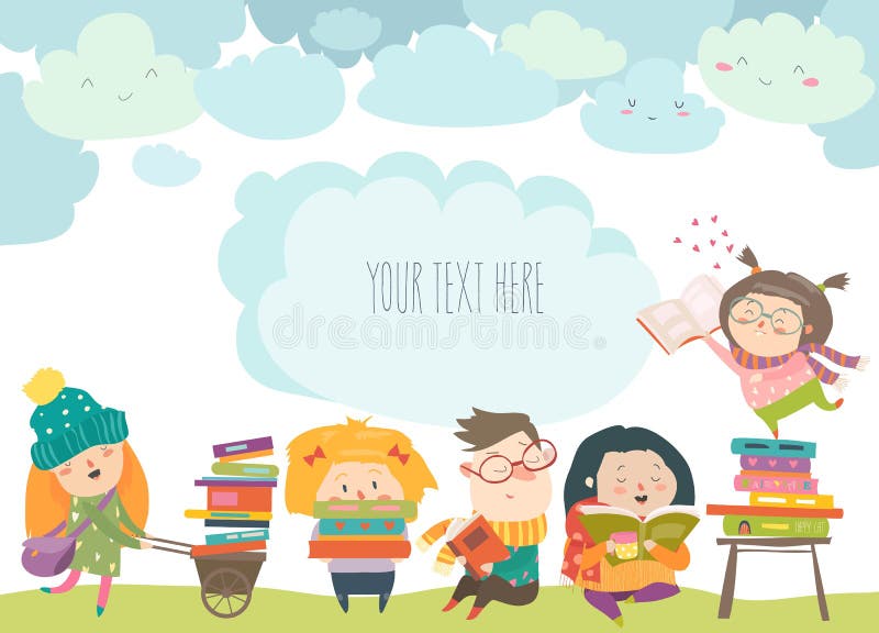 Grupo de libros de lectura de los niños de la historieta libre illustration Grupo de libros de lectura de los niños de la historieta libre illustration