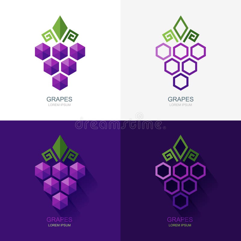 Grupo de logotipo das uvas do vetor, ícone, elementos da etiqueta ilustração royalty free Grupo de logotipo das uvas do vetor, ícone, elementos da etiqueta ilustração royalty free