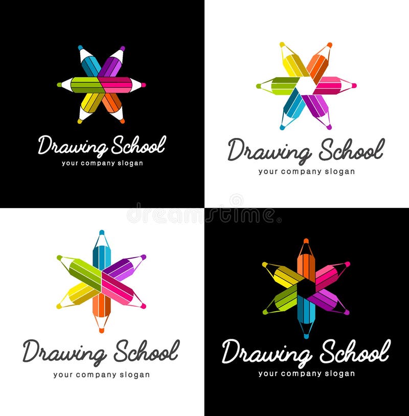 Grupo de logotipos do vetor para o desenho da escola ilustração do vetor Grupo de logotipos do vetor para o desenho da escola ilustração do vetor