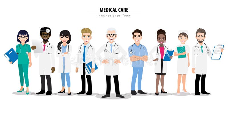 Conjunto de médicos. equipe médica equipe médico enfermeira terapeuta  cirurgião profissional hospital trabalhadores grupo médico, personagens de  desenhos animados vetor