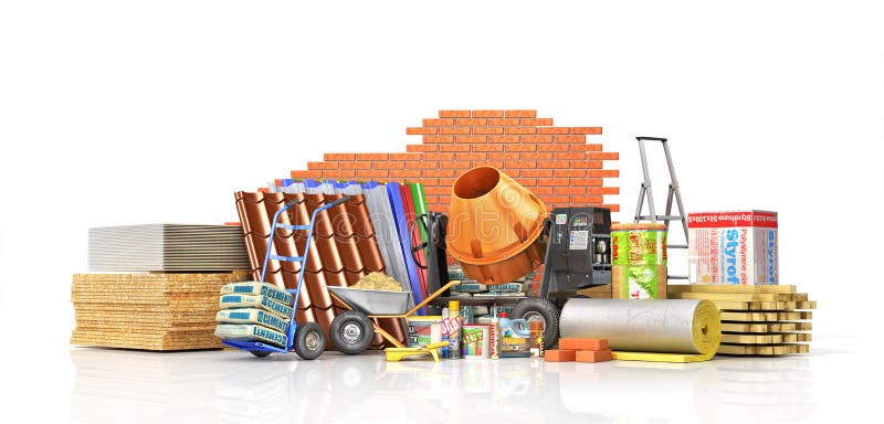 Grupo de materiais e de ferramentas de construção ilustração do vetor Grupo de materiais e de ferramentas de construção ilustração do vetor