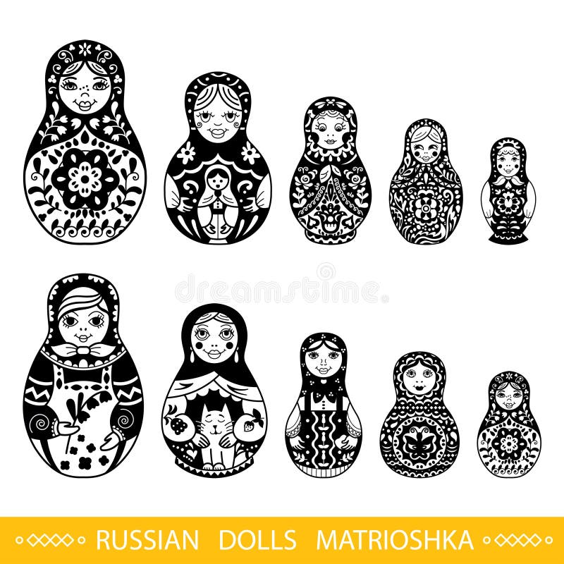 Matryoshka Aninhado Tradicional Da Boneca Do Russo IL Preto E Branco  Ilustração do Vetor - Ilustração de naturalizado, moscou: 113184346