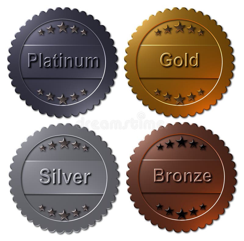 Grupo de 4 medalhas Paltinum, ouro, prata, bronze
