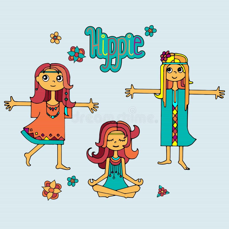 Grupo de meninas da hippie ilustração do vetor Grupo de meninas da hippie ilustração do vetor