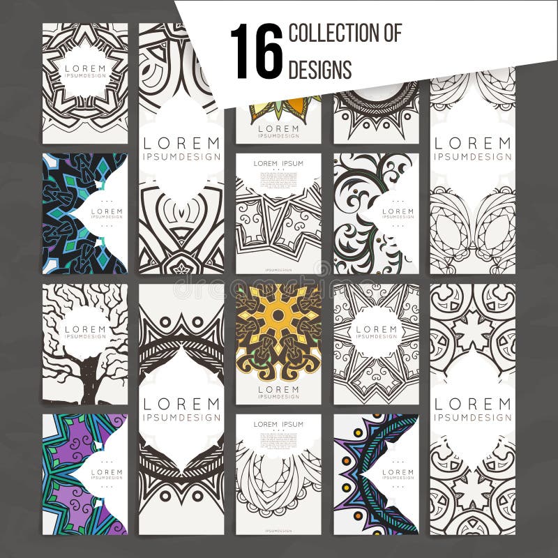 Grupo de moldes do projeto do vetor Cartão com elementos florais do ornamento e da garatuja do círculo Estilo da mandala ilustração stock Grupo de moldes do projeto do vetor Cartão com elementos florais do ornamento e da garatuja do círculo Estilo da mandala ilustração stock