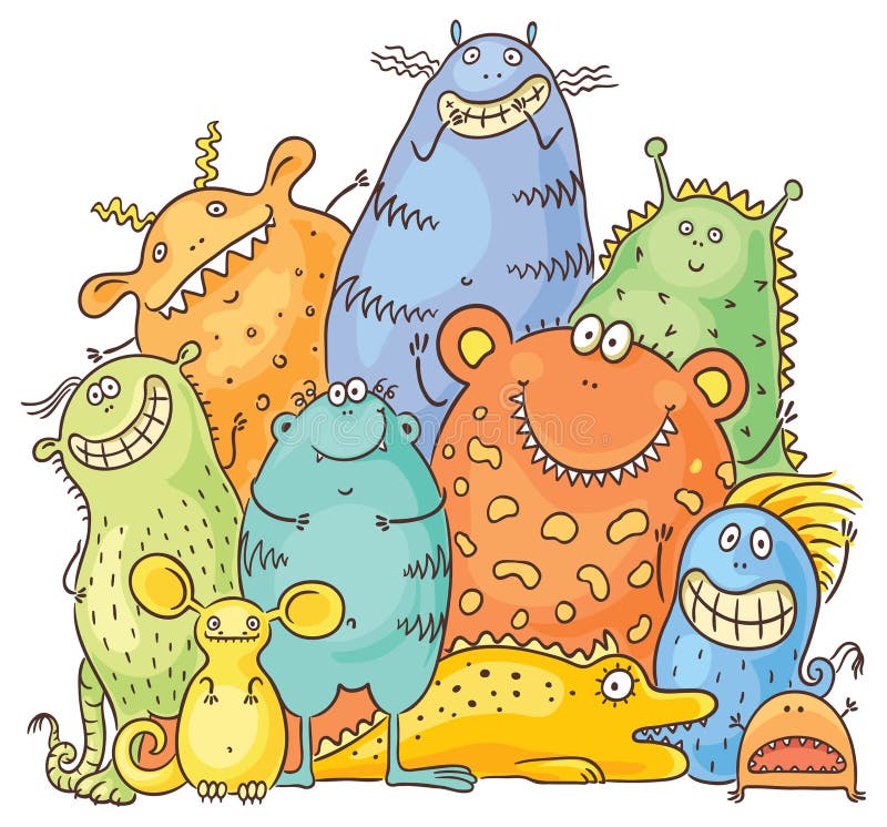 Grupo de monstro coloridos dos desenhos animados ilustração stock