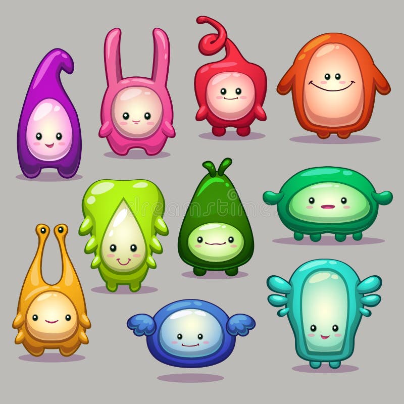 Grupo de monstro coloridos dos desenhos animados engraçados ilustração royalty free