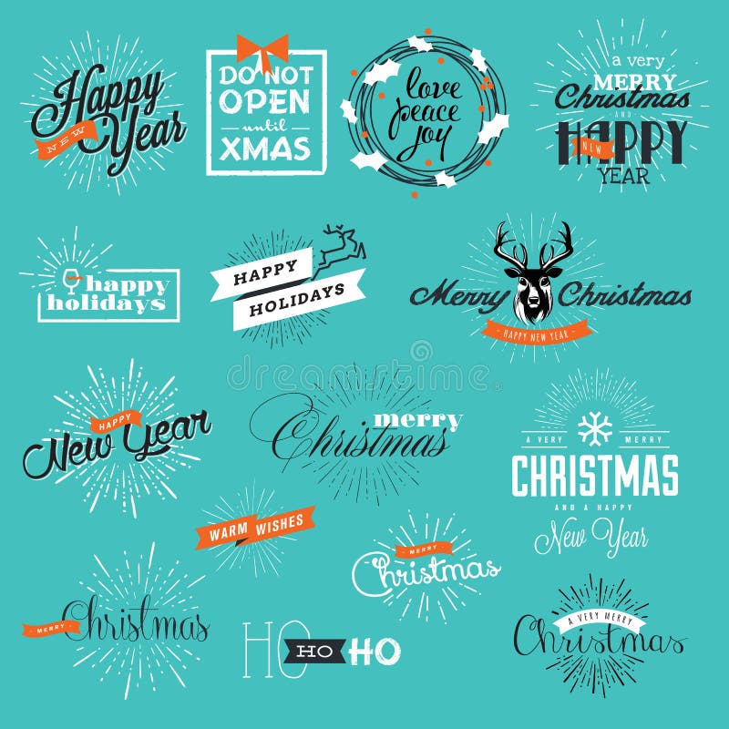 Grupo de Natal do vintage e de etiquetas e de elementos de ano novo ilustração do vetor Grupo de Natal do vintage e de etiquetas e de elementos de ano novo ilustração do vetor