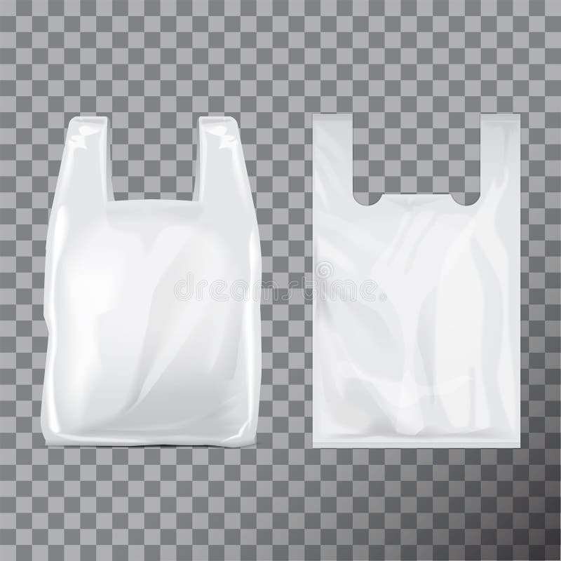 Grupo de pacote descartável do saco de plástico do t-shirt Fundo transparente isolado ilustração Zombaria do vetor acima do molde
