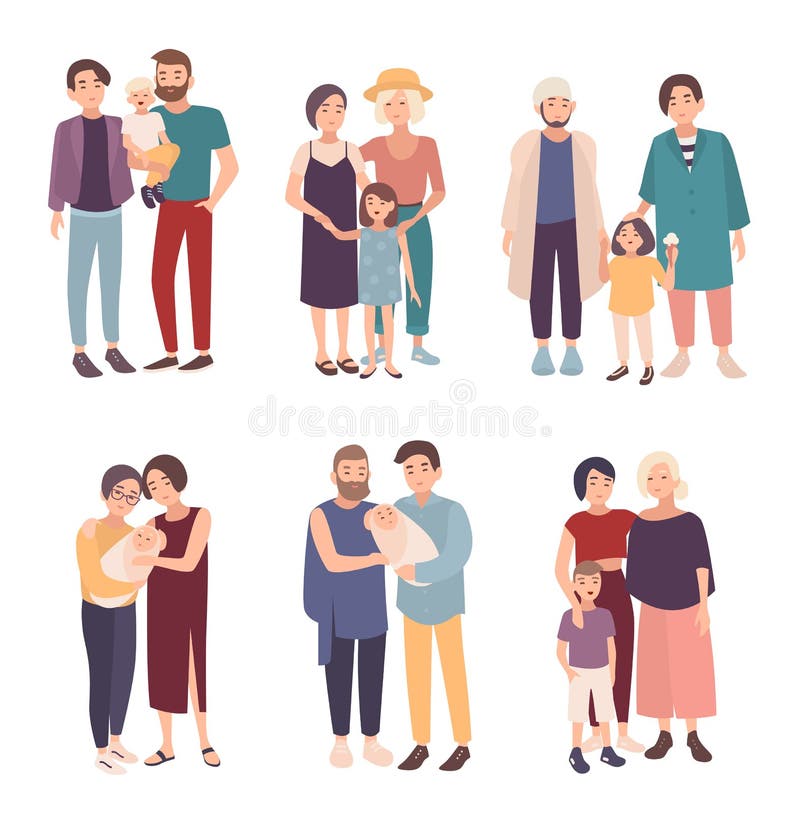 Grupo de pares alegres com as crianças de idades diferentes Homem e fêmea de LGBT com bebês Coleção homossexual da família ilustração stock Grupo de pares alegres com as crianças de idades diferentes Homem e fêmea de LGBT com bebês Coleção homossexual da família ilustração stock