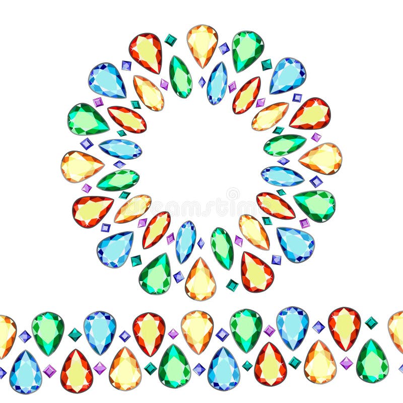 Grupo de pedras preciosas coloridos Grinalda de diamantes coloridos ilustração royalty free Grupo de pedras preciosas coloridos Grinalda de diamantes coloridos ilustração royalty free