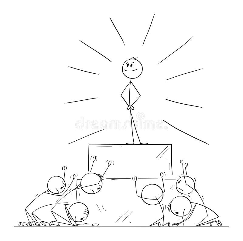 Grupo de personas adoran o invocan líder o individuo como godvector dibujo animado palo figura ilustración stock de ilustración