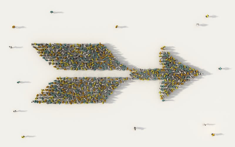 Grupo de personas grande que forma un símbolo de la flecha del arco en negocio, medios sociales, y concepto de la comunidad en el ilustración del vector Grupo de personas grande que forma un símbolo de la flecha del arco en negocio, medios sociales, y concepto de la comunidad en el ilustración del vector