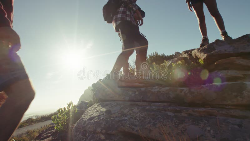 Grupo de pessoas que aprecia estando no pico de montanha