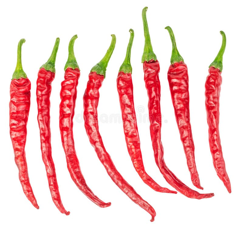 Grupo de pimentas de pimentão vermelho quentes isoladas foto de stock Grupo de pimentas de pimentão vermelho quentes isoladas foto de stock