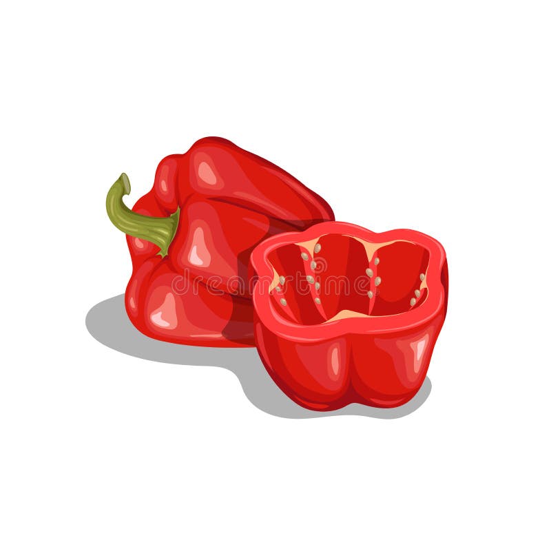 Grupo de pimientos rojos frescos. icono de dibujo plano. ilustración vectorial de pimientos rojos enteros y a la mitad. verduras d libre illustration