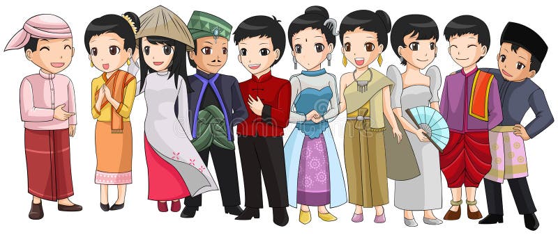 Group of Southeast Asia people with different race and culture in cute cartoon illustration design representing ASEAN organization (vector). Group of Southeast Asia people with different race and culture in cute cartoon illustration design representing ASEAN organization (vector)