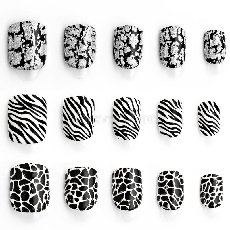 Set of black and white false nails, on white background. Set of black and white false nails, on white background