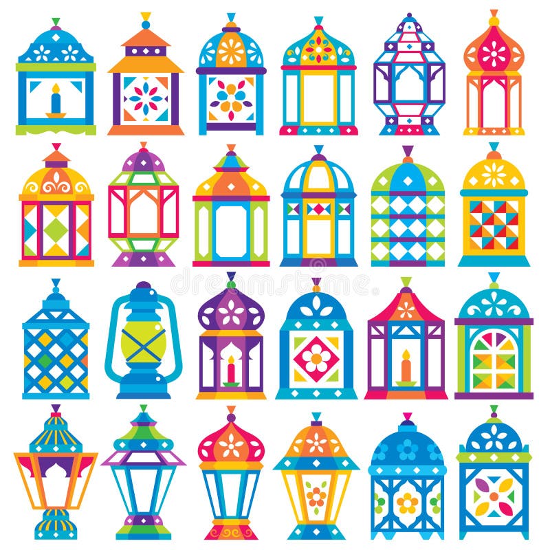 Conjunto de 24 Lanternas do Ramadão ilustração stock