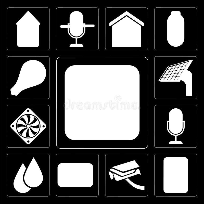 Grupo de redutor, tomada, câmara de segurança, termostato, água, voz c ilustração royalty free Grupo de redutor, tomada, câmara de segurança, termostato, água, voz c ilustração royalty free