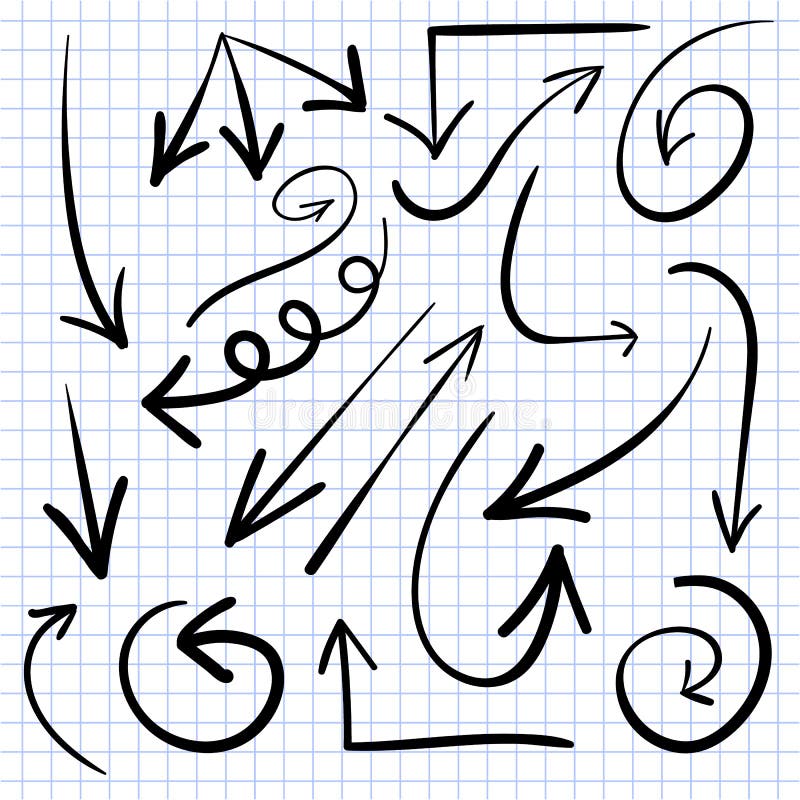 Grupo de setas esboçadas Vetor Setas pretas na página do caderno ilustração royalty free Grupo de setas esboçadas Vetor Setas pretas na página do caderno ilustração royalty free