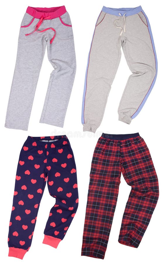Grupo de sweatpants Isolado no fundo branco fotografia de stock royalty free Grupo de sweatpants Isolado no fundo branco fotografia de stock royalty free