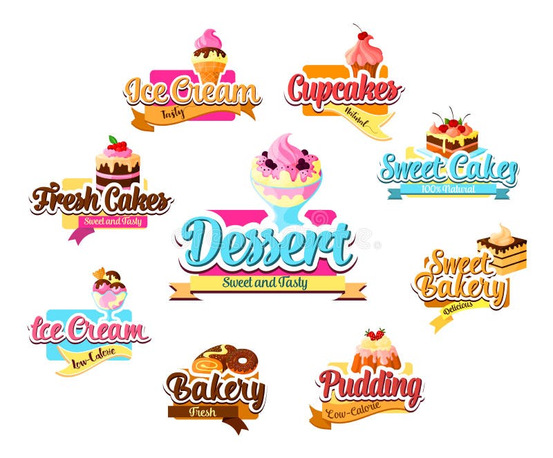 Grupo de símbolo do gelado da sobremesa, da pastelaria e da padaria ilustração stock Grupo de símbolo do gelado da sobremesa, da pastelaria e da padaria ilustração stock