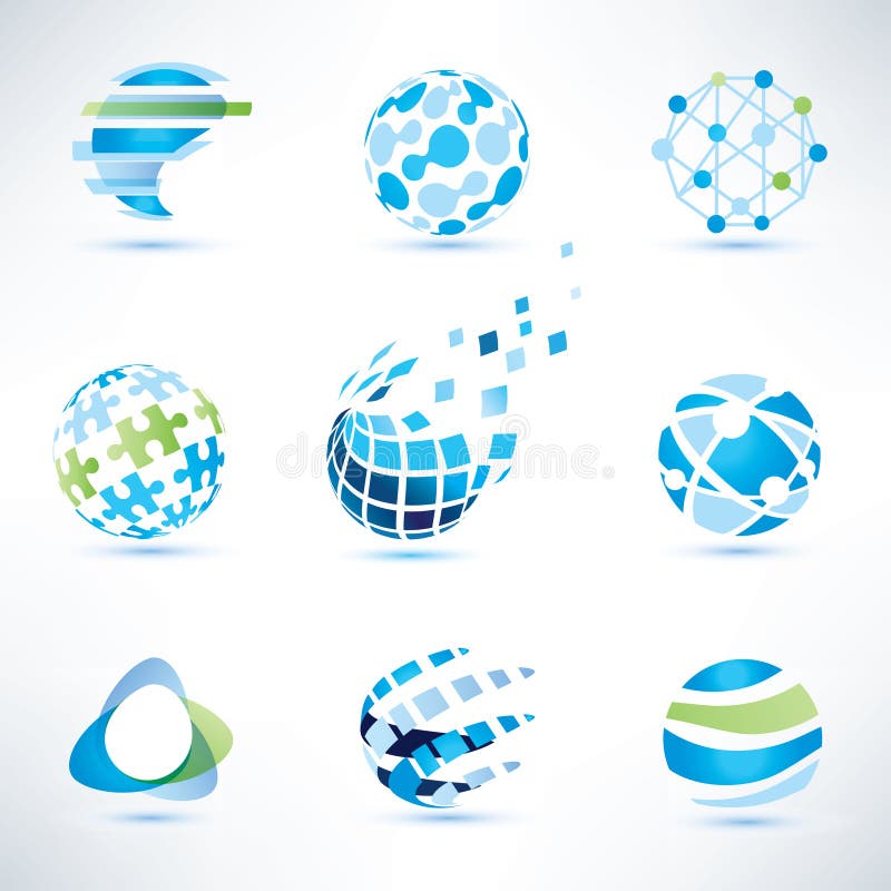 Grupo de símbolo do globo, uma comunicação e ícones abstratos da tecnologia