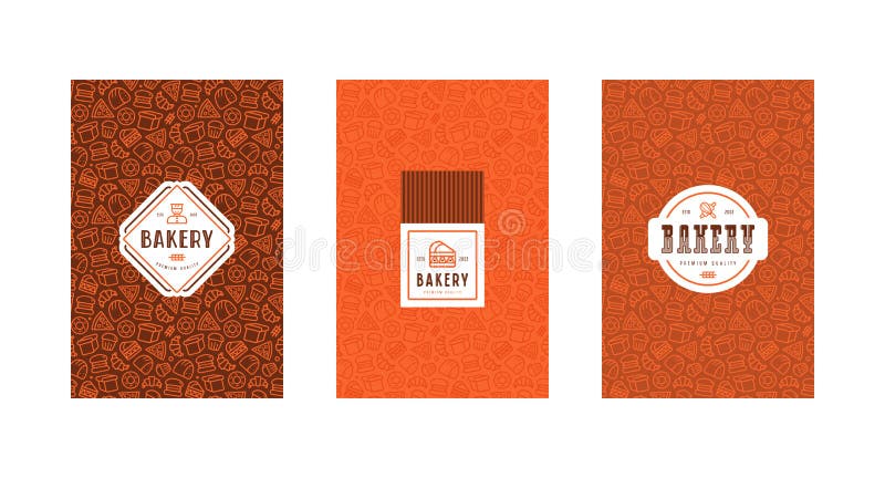 Grupo de tampa do menu, de etiqueta, de logotipo e de teste padrão sem emenda para a padaria ilustração do vetor Grupo de tampa do menu, de etiqueta, de logotipo e de teste padrão sem emenda para a padaria ilustração do vetor