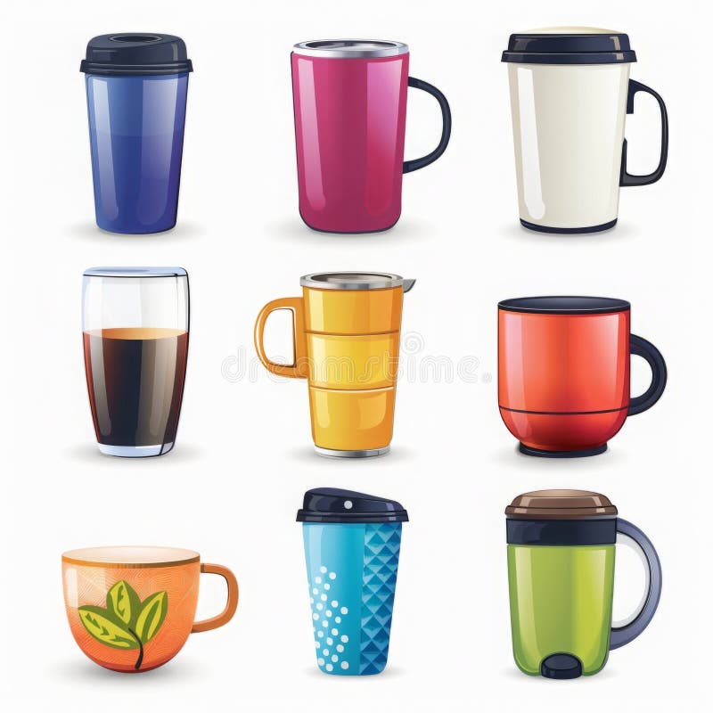 Several cups are arranged in a row, side by side on a flat surface. AI generated. Several cups are arranged in a row, side by side on a flat surface. AI generated