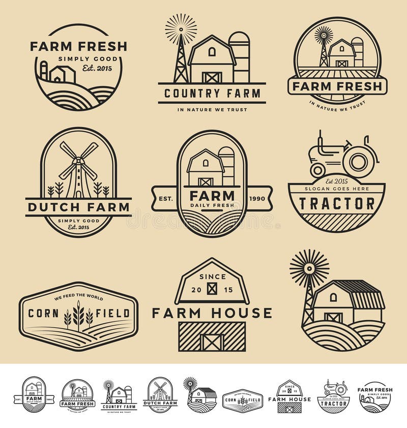 Grupo de vintage e de logotipo moderno do crachá da exploração agrícola ilustração stock Grupo de vintage e de logotipo moderno do crachá da exploração agrícola ilustração stock
