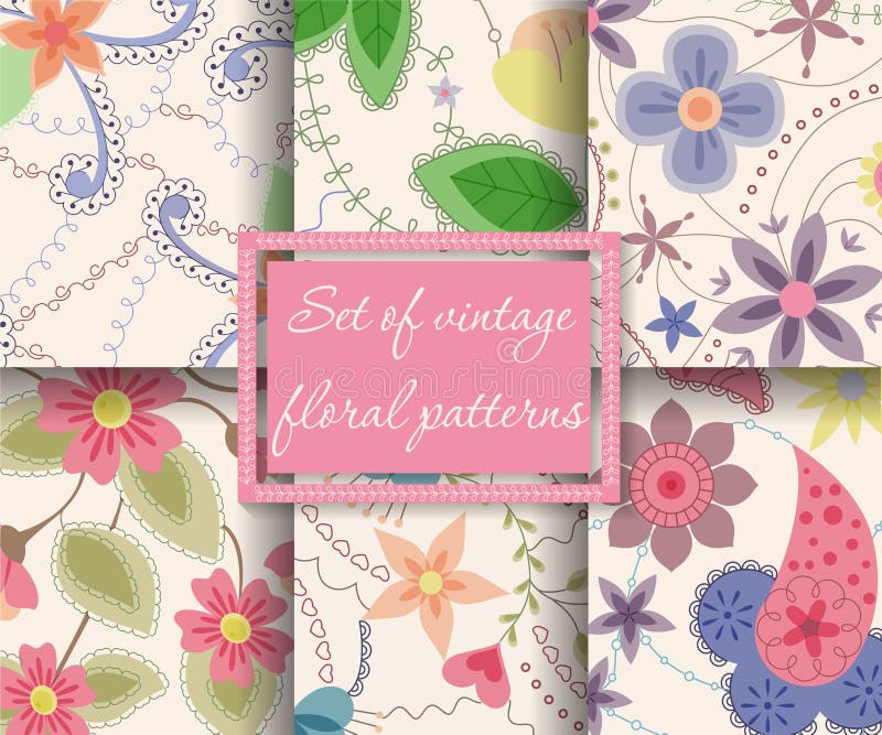 Grupo de vintage sem emenda dos testes padrões floral ilustração royalty free Grupo de vintage sem emenda dos testes padrões floral ilustração royalty free