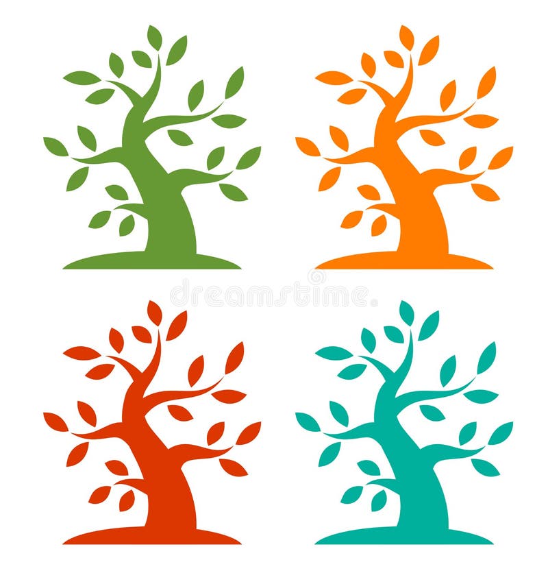 Grupo de ícones corajosos da árvore colorida da estação ilustração royalty free Grupo de ícones corajosos da árvore colorida da estação ilustração royalty free