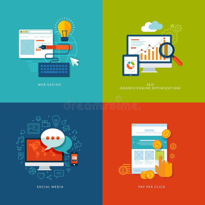 Icons for web design, seo, social media and pay per click internet advertising. Icons for web design, seo, social media and pay per click internet advertising.