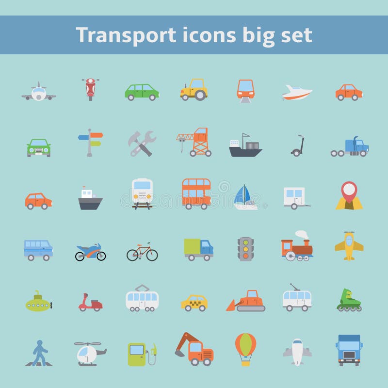 Grupo de ícones lisos dos veículos do transporte