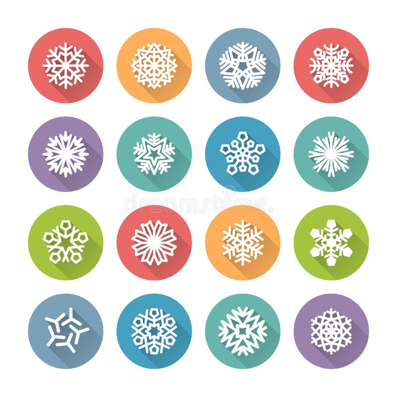 Grupo de ícones redondos simples dos flocos de neve para o projeto do Natal ilustração stock Grupo de ícones redondos simples dos flocos de neve para o projeto do Natal ilustração stock
