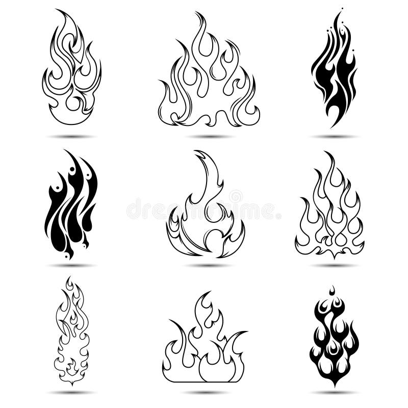 Grupo Do ícone Da Tatuagem Do Fogo Ilustração do Vetor - Ilustração de  silhueta, chama: 81718412