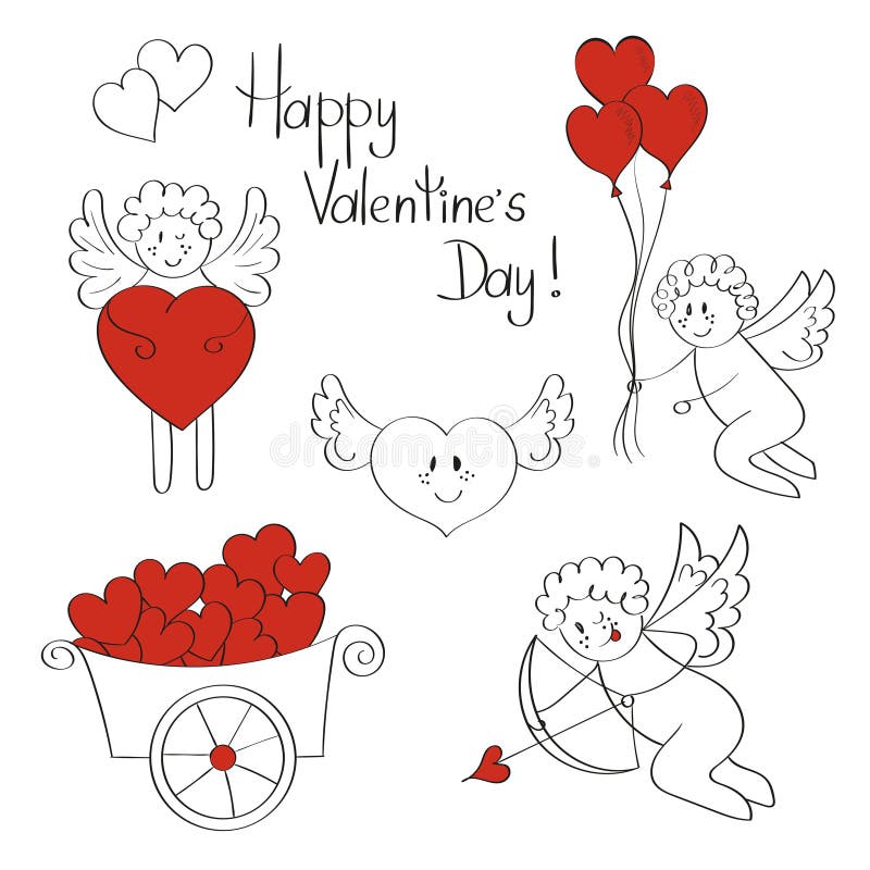 Grupo do amor Cupidos bonitos e corações Coleção dos Valentim ilustração stock Grupo do amor Cupidos bonitos e corações Coleção dos Valentim ilustração stock