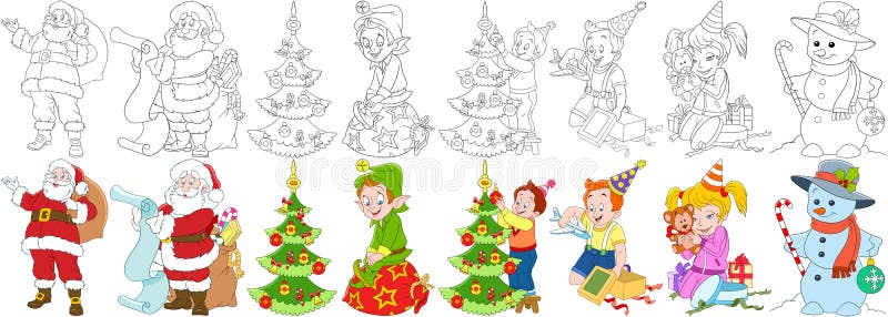 Grupo do ano novo dos desenhos animados ilustração royalty free Grupo do ano novo dos desenhos animados ilustração royalty free